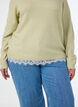Gebreide blouse met kanten rand aan de zoom, Groen, Model image number 3