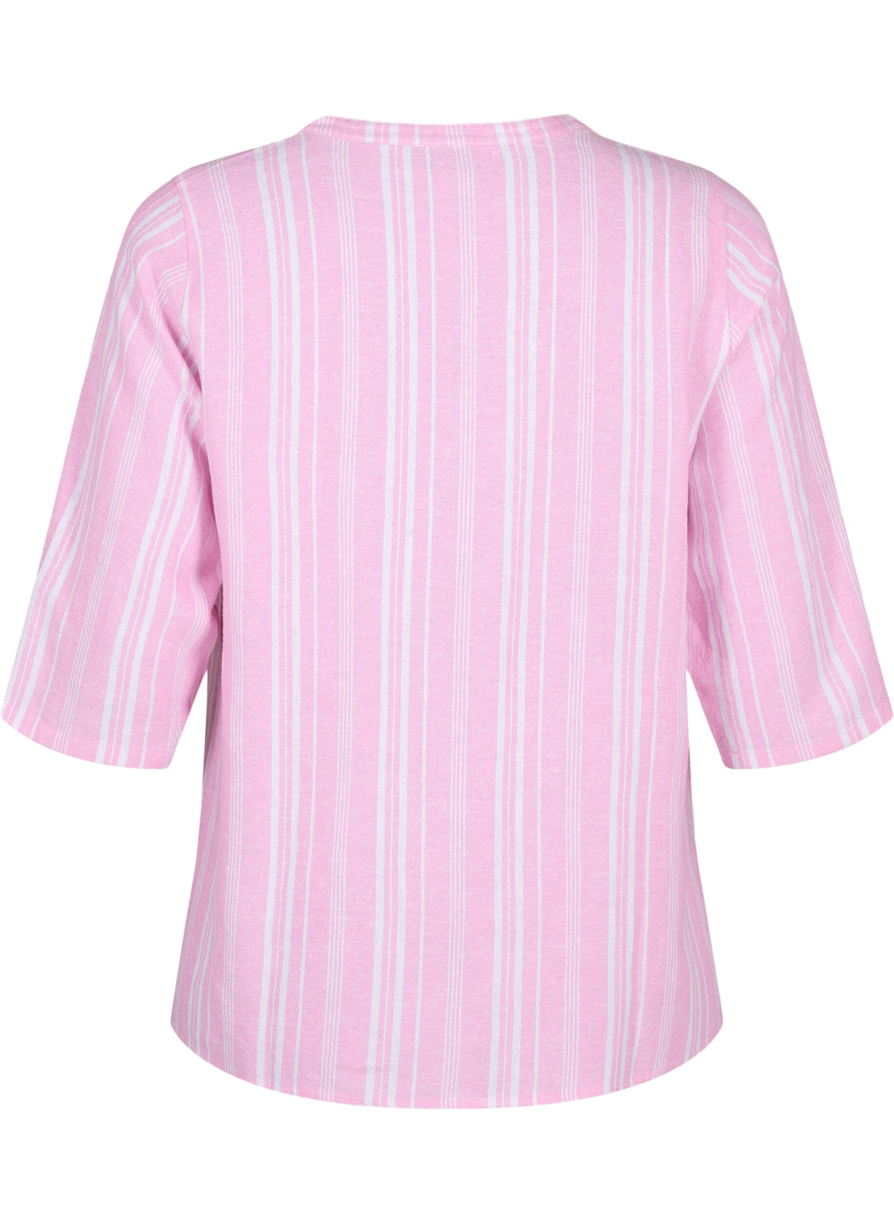 Zizzi Gestreepte blouse in een mix van linnen en viscose, Roze, Packshot image number 1