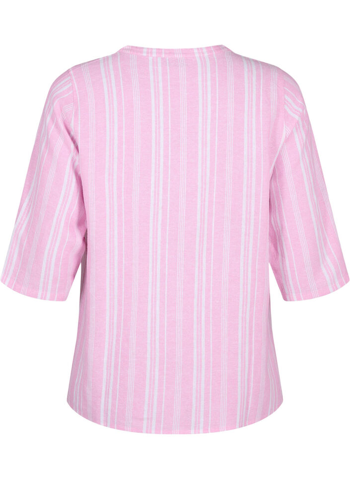 Gestreepte blouse in een mix van linnen en viscose, Roze, Packshot image number 1