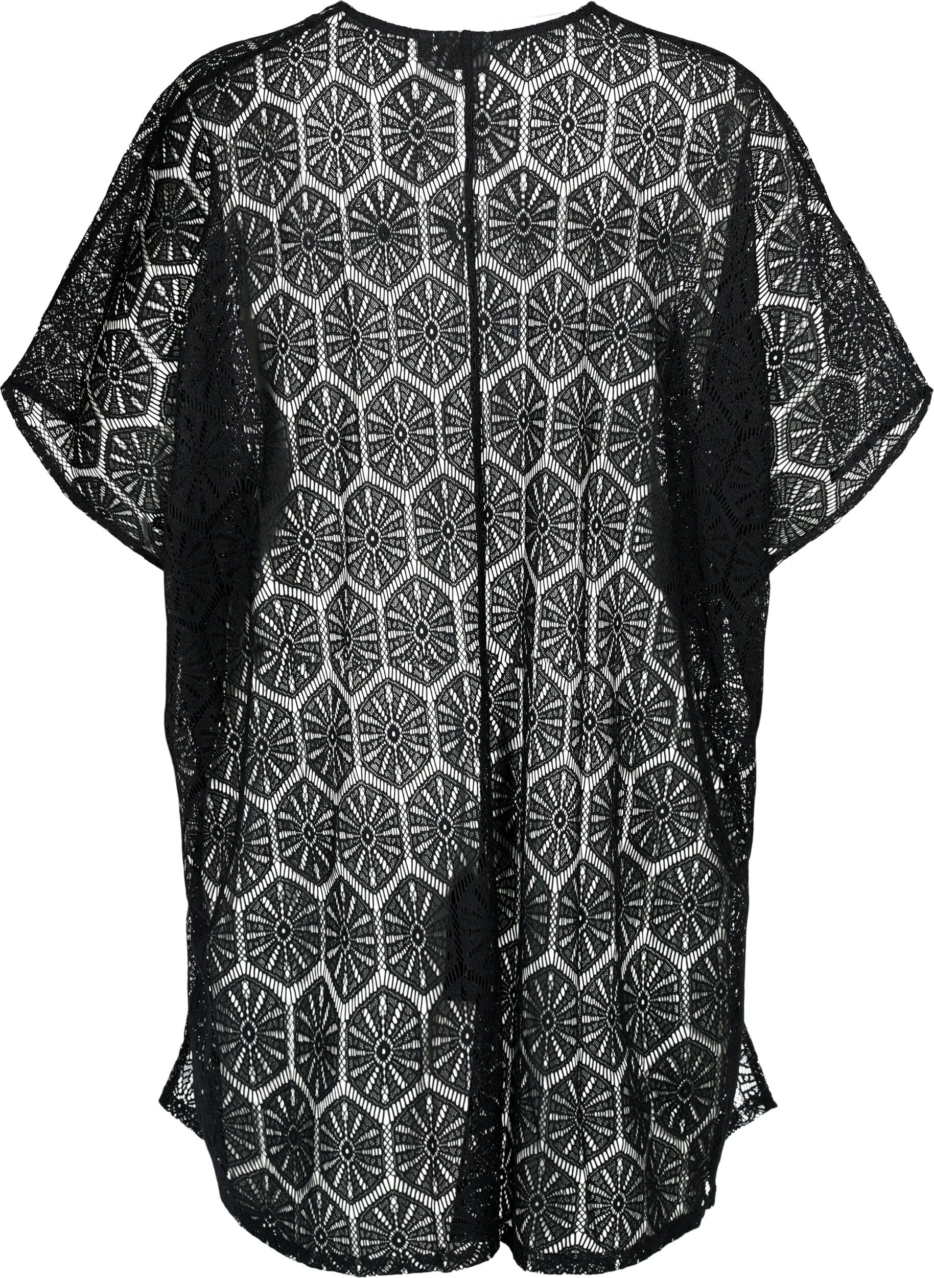 Zizzi Kaftan strandjurk met gaatjespatroon, Black, Packshot image number 1