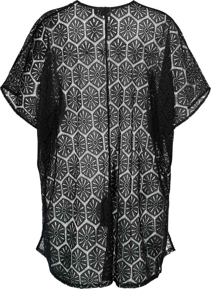Kaftan strandjurk met gaatjespatroon, Black, Packshot image number 1