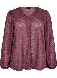 Blouse met lange mouwen met glitter en patroon, Rood