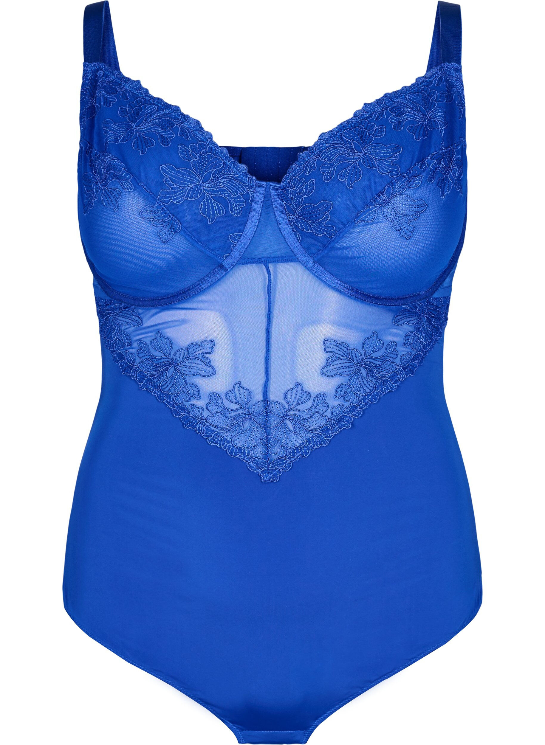 Zizzi Bodysuit met geborduurde details, Blauw, Packshot image number 0