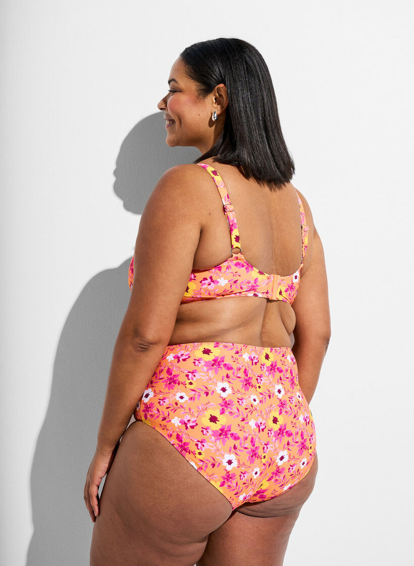 Hoge taille bikinibroekjes met patroon, Oranje, Model image number 1