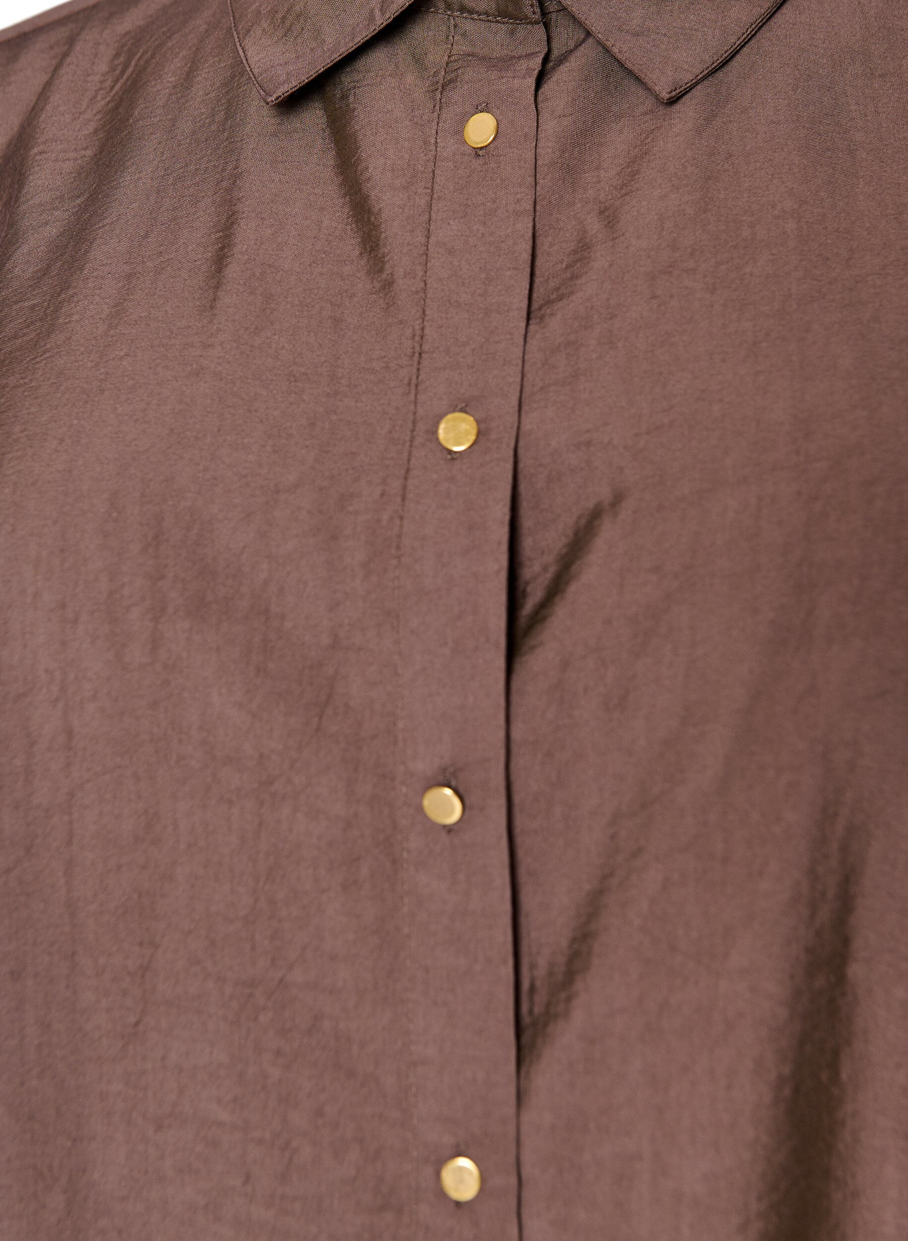 ZizziViscose shirt met gouden knopen, Bruin, Packshot image number 2