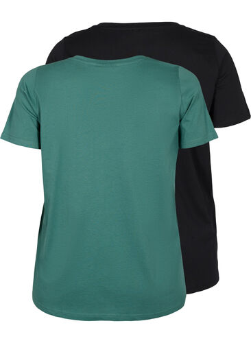 Set van 2 basic t-shirts in katoen, Mallard Green/Black, Packshot image number 1