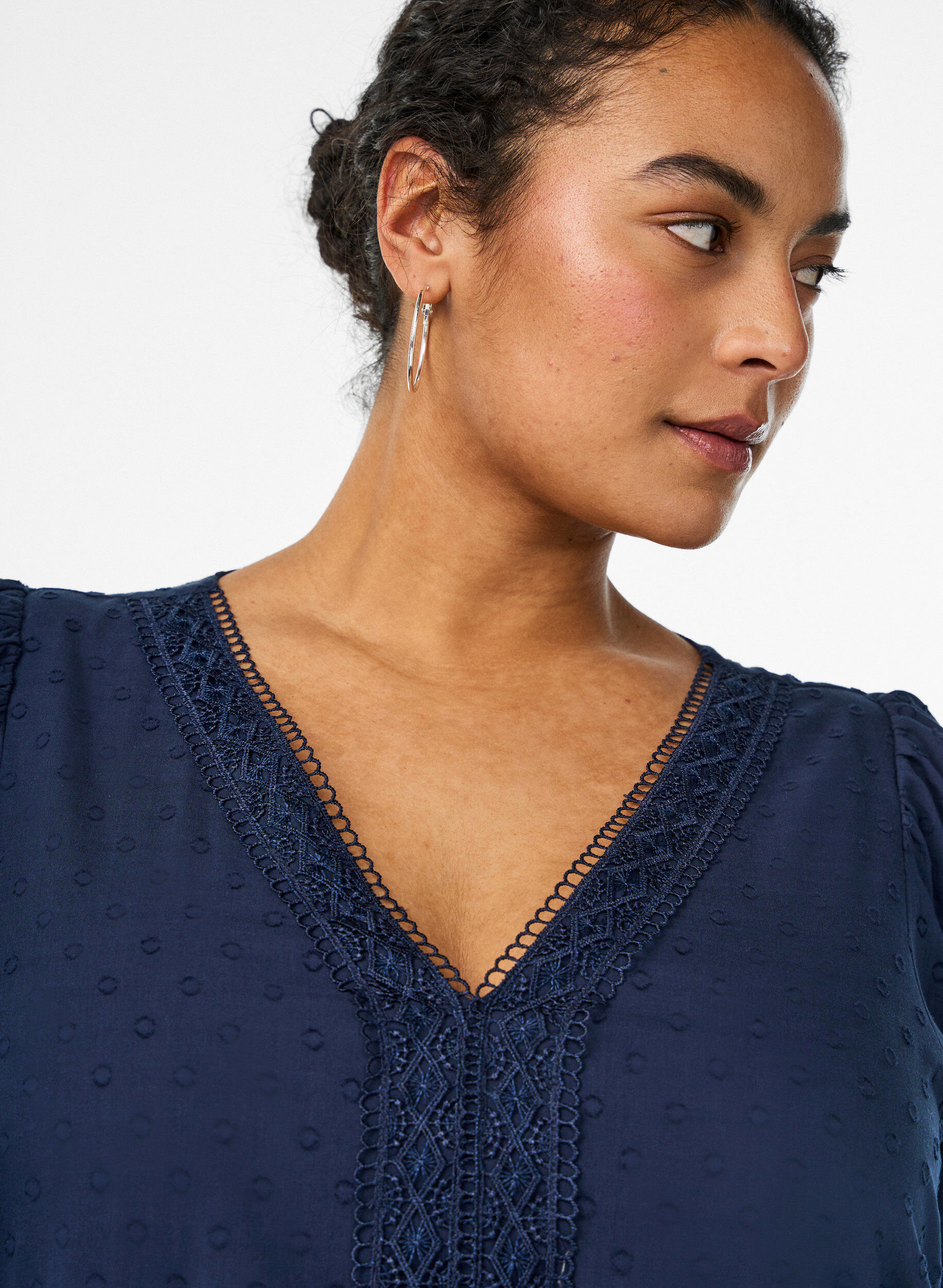 Zizzi Midi-jurk van gestructureerd katoen met crochet details, Blauw, Model image number 2