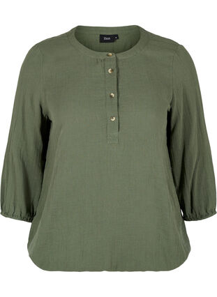 Katoenen blouse met knopen en 3/4-mouwen, Thyme, Packshot image number 0