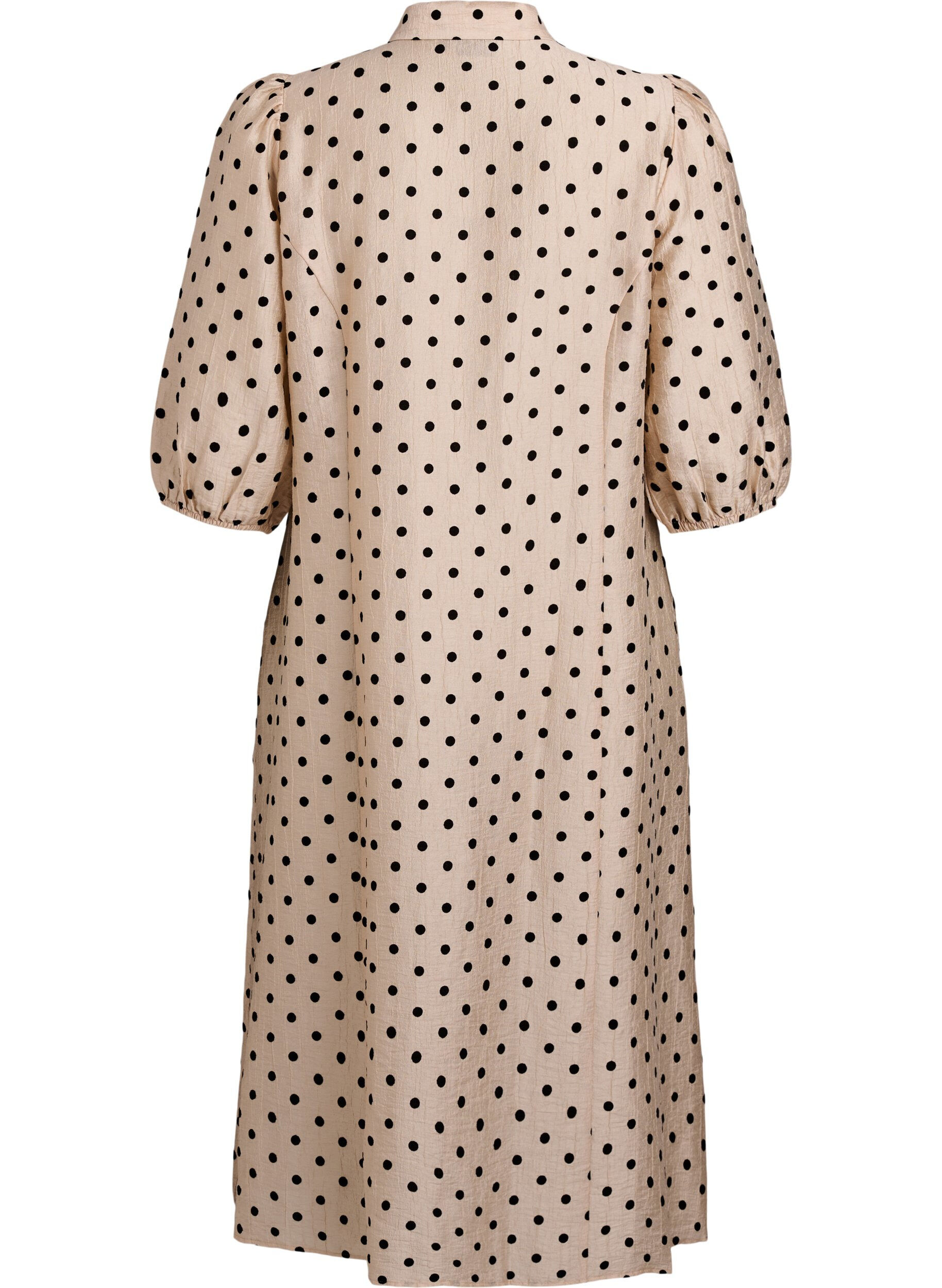 Zizzi Midi overhemdjurk met polka dots en 3/4 mouwen, Beige, Packshot image number 1