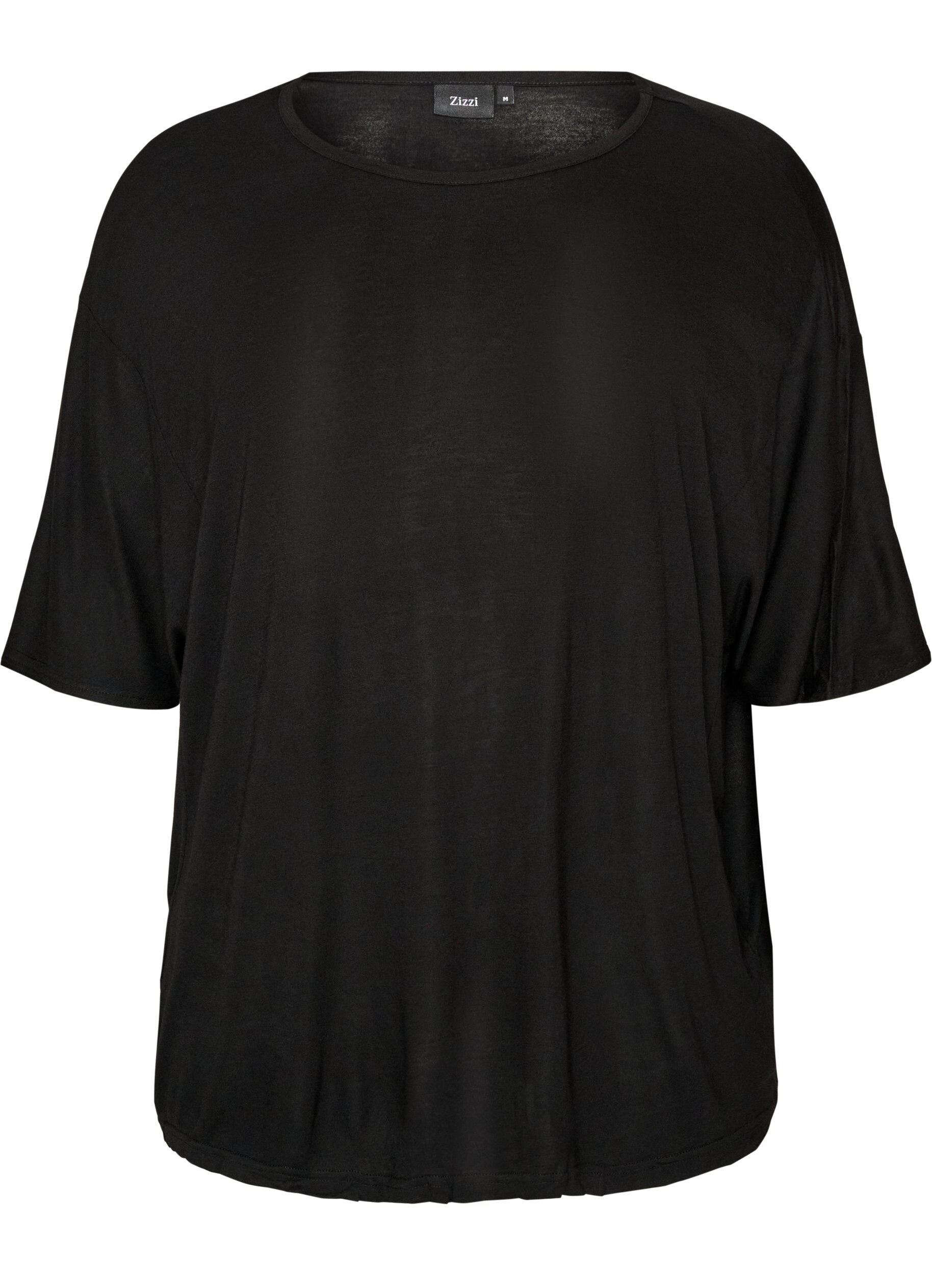 ZizziLosse pasvorm T-shirt in viscose jersey, Zwart, Packshot image number 0