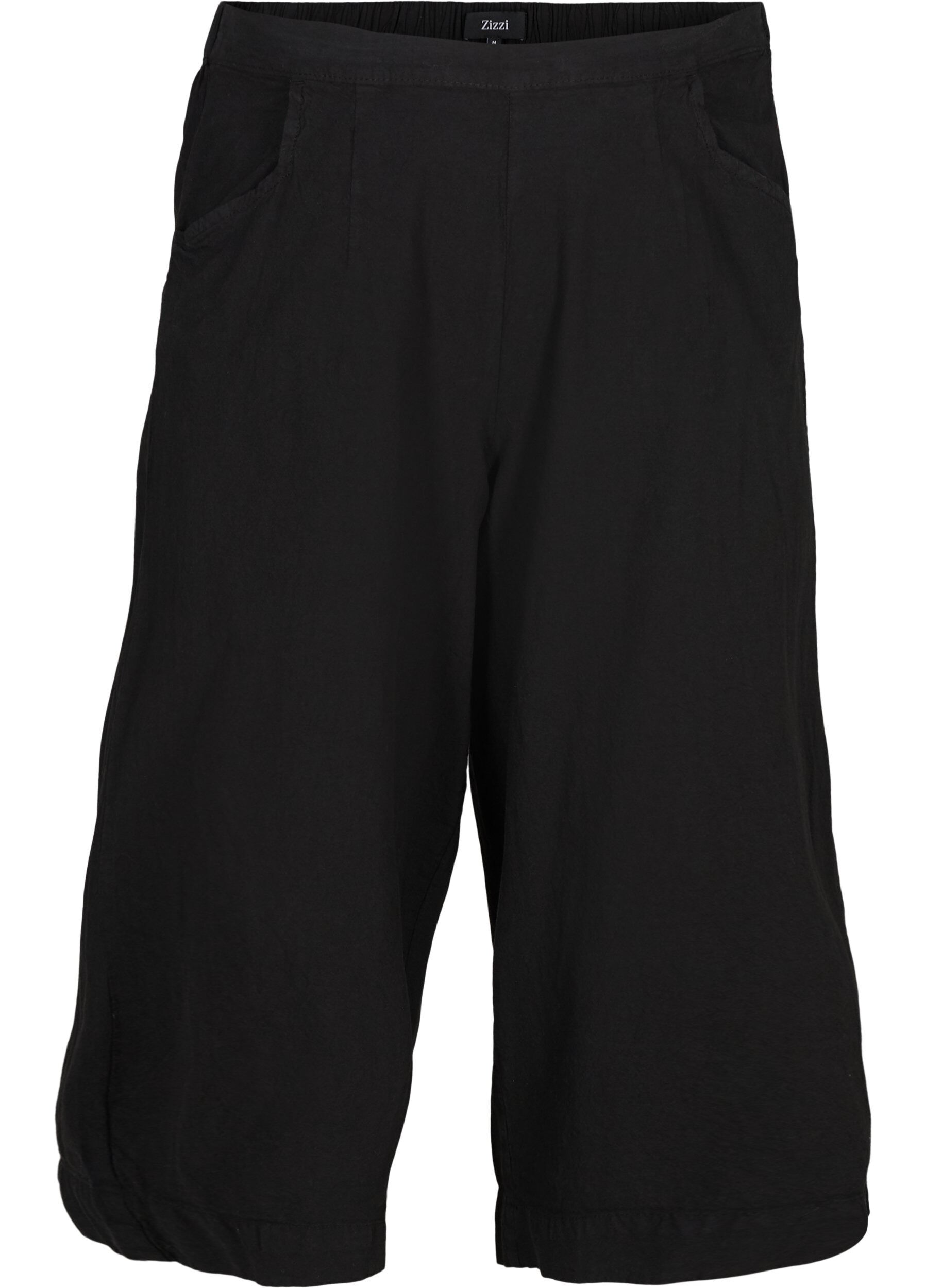 Zizzi Losse culotte broek in katoen, Black, Packshot image number 0