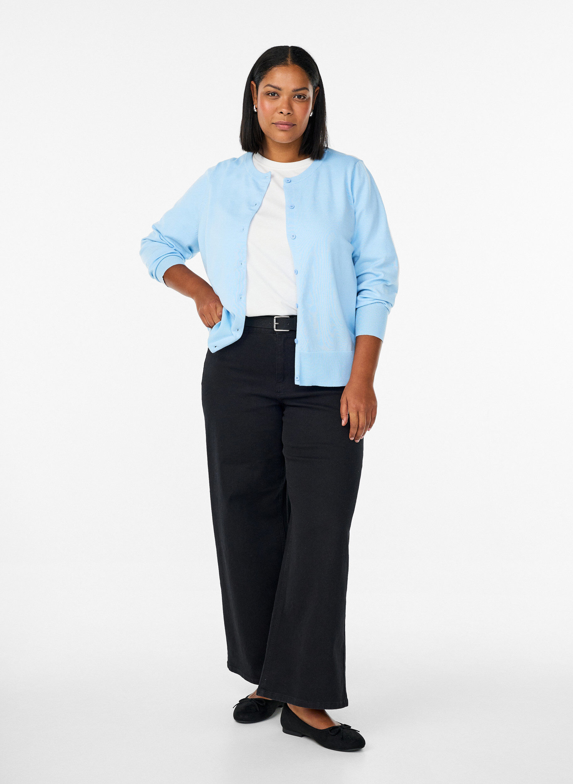 Zizzi FLASH &ndash; Fijngebreide vest met ronde hals, Blauw, Model image number 1