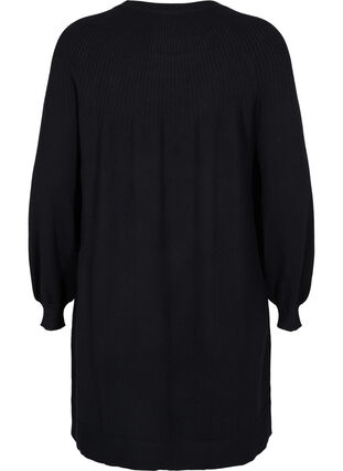 Gebreide jurk met ballonmouwen, Black Solid, Packshot image number 1