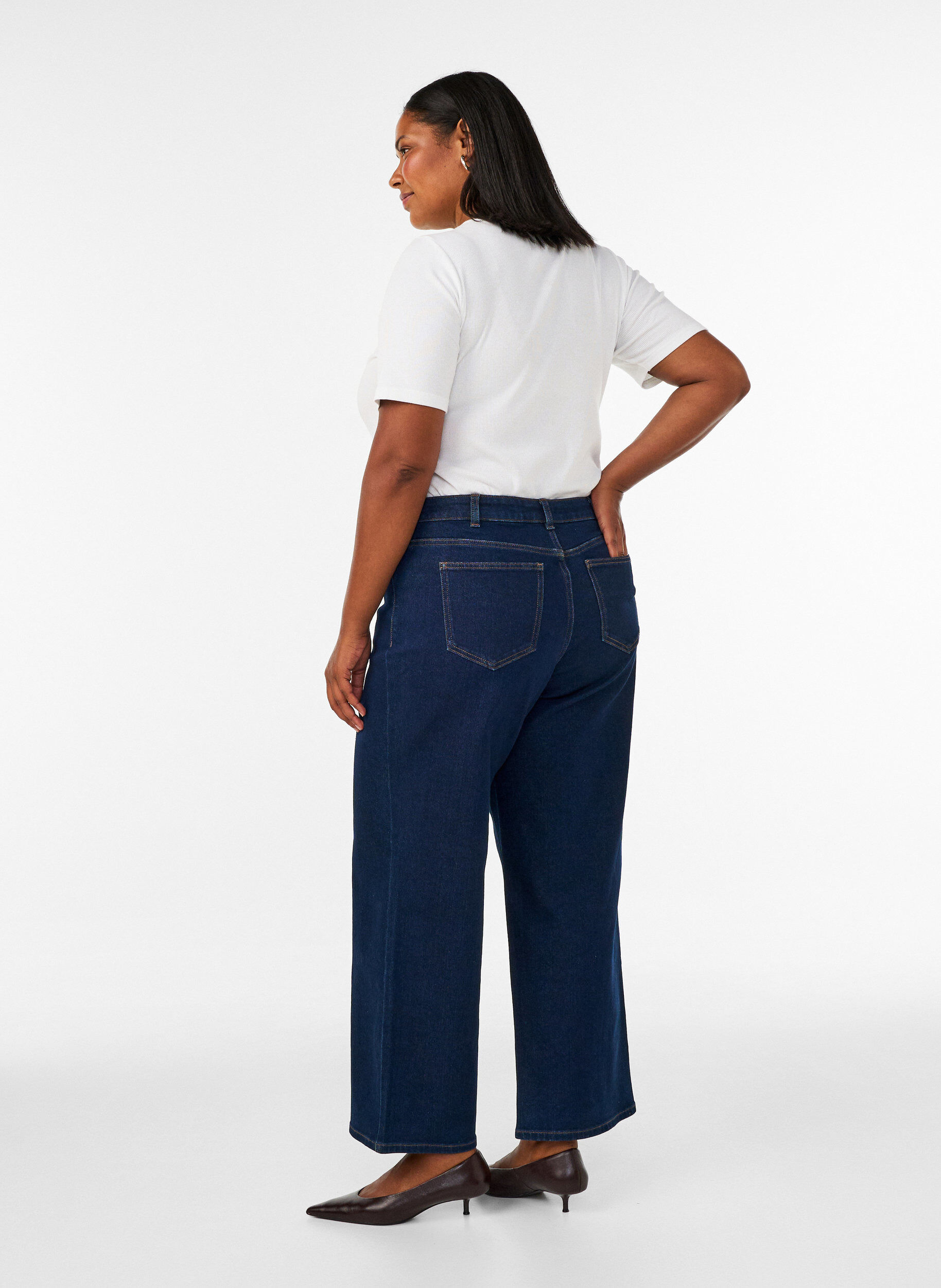 ZizziMyra jeans met hoge taille en wide fit, Blauw, Model image number 1