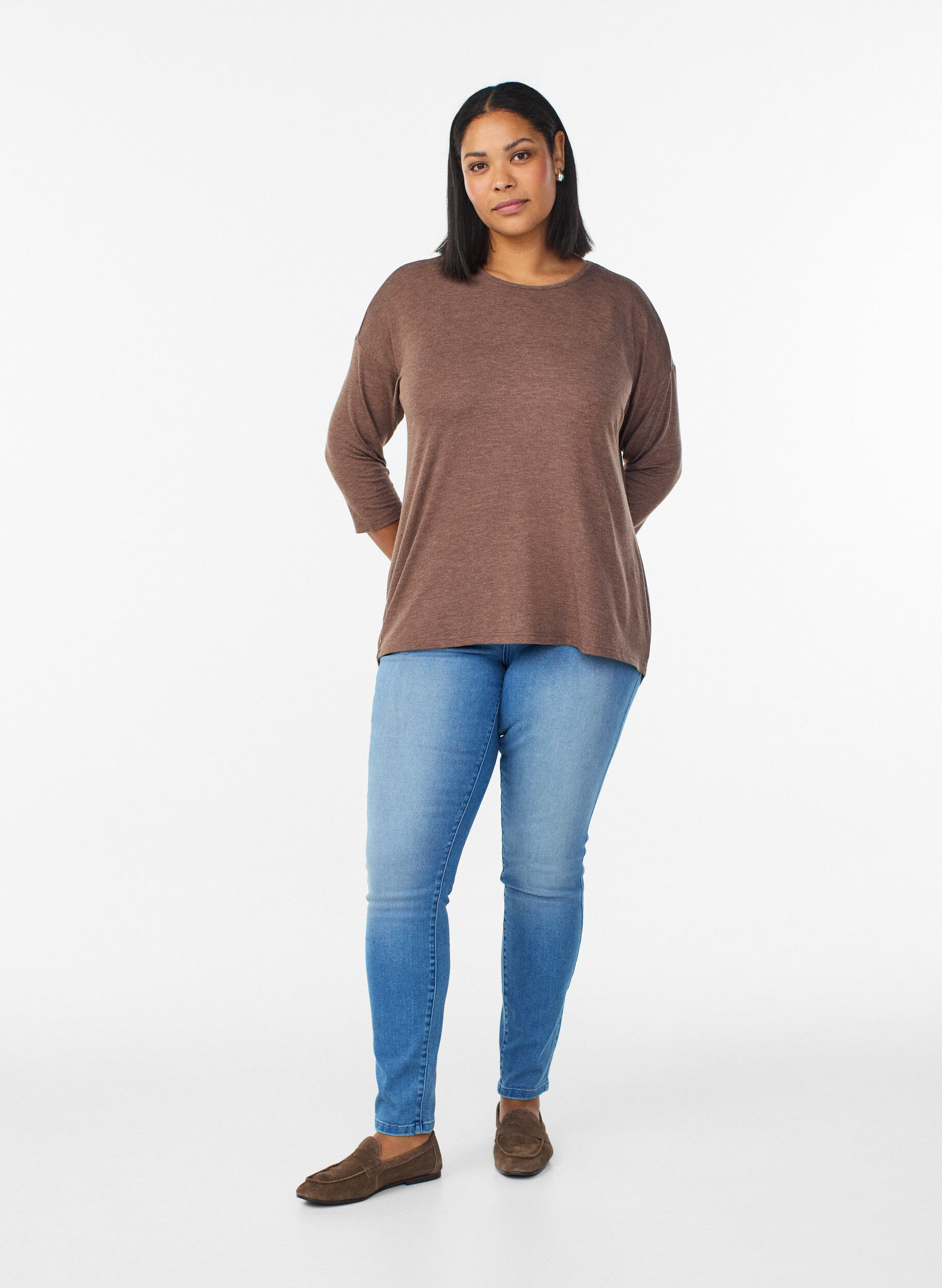 ZizziJersey blouse met 3/4 mouwen, Bruin, Model image number 1