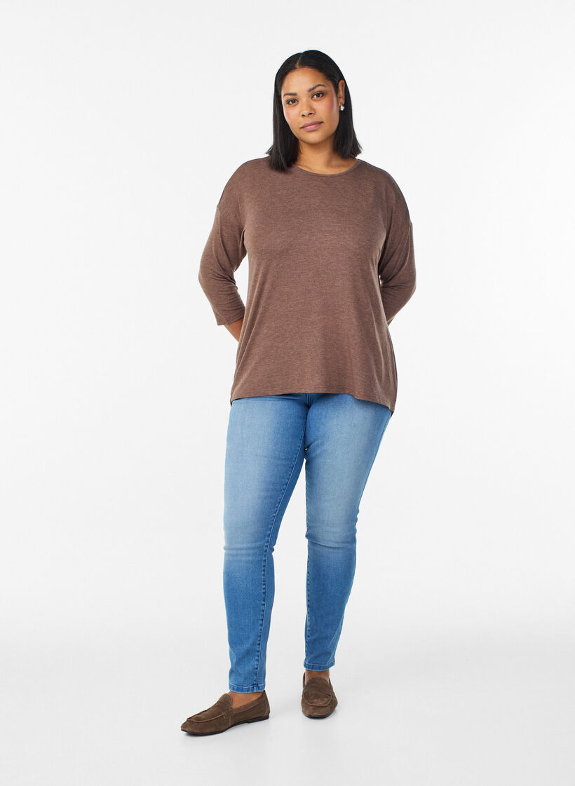 Jersey blouse met 3/4 mouwen, Bruin, Model image number 1