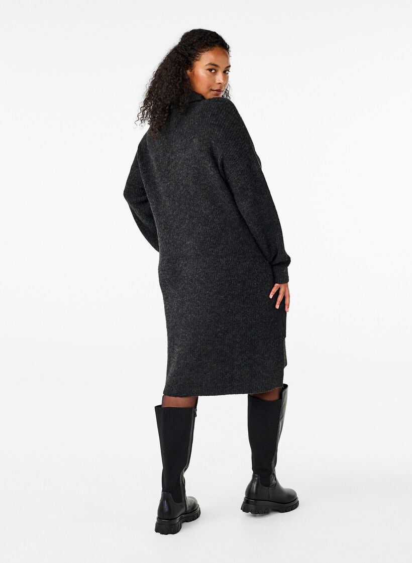 Gebreide jurk met col, Grijs, Model image number 2