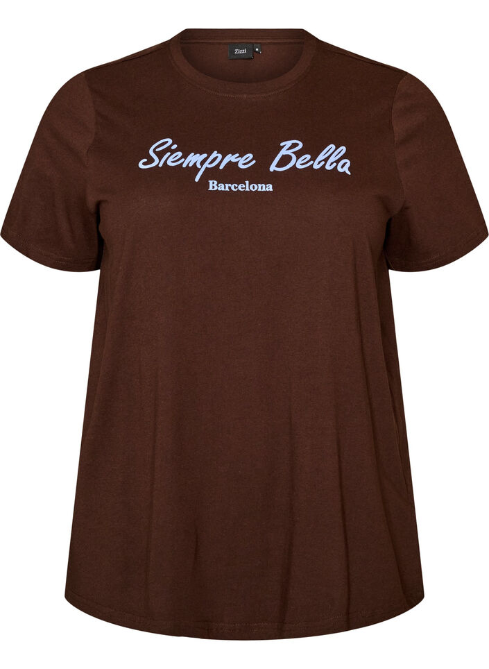 T-shirt van biologisch katoen met print, Bruin, Packshot image number 0