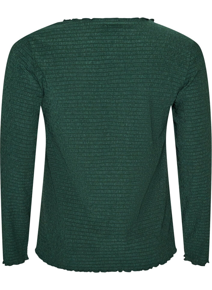 Blouse met structuur en golvende randen, Groen, Packshot image number 1