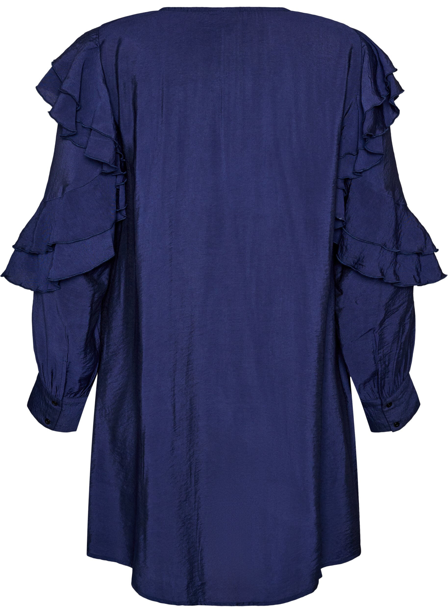 ZizziViscose jurk met ruches en strikbandjes, Blauw, Packshot image number 1