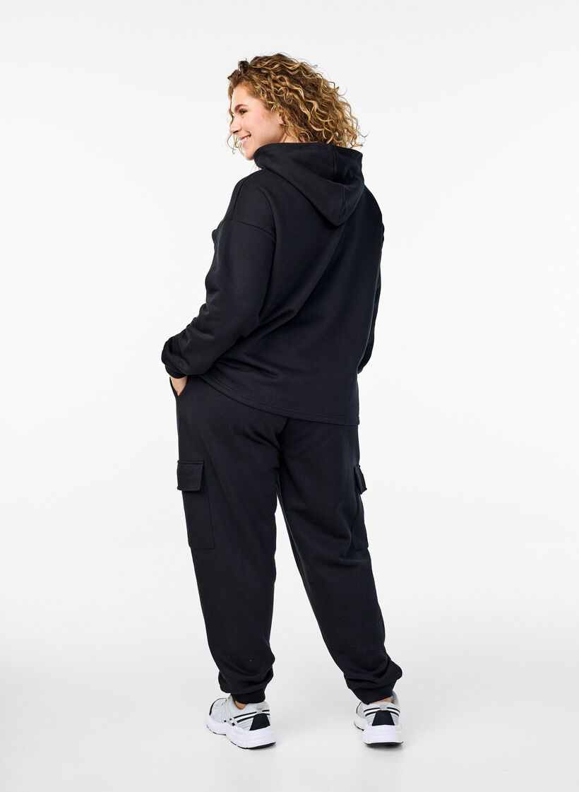 Cargo broek in zachte sweatstof, Black, Model image number 1