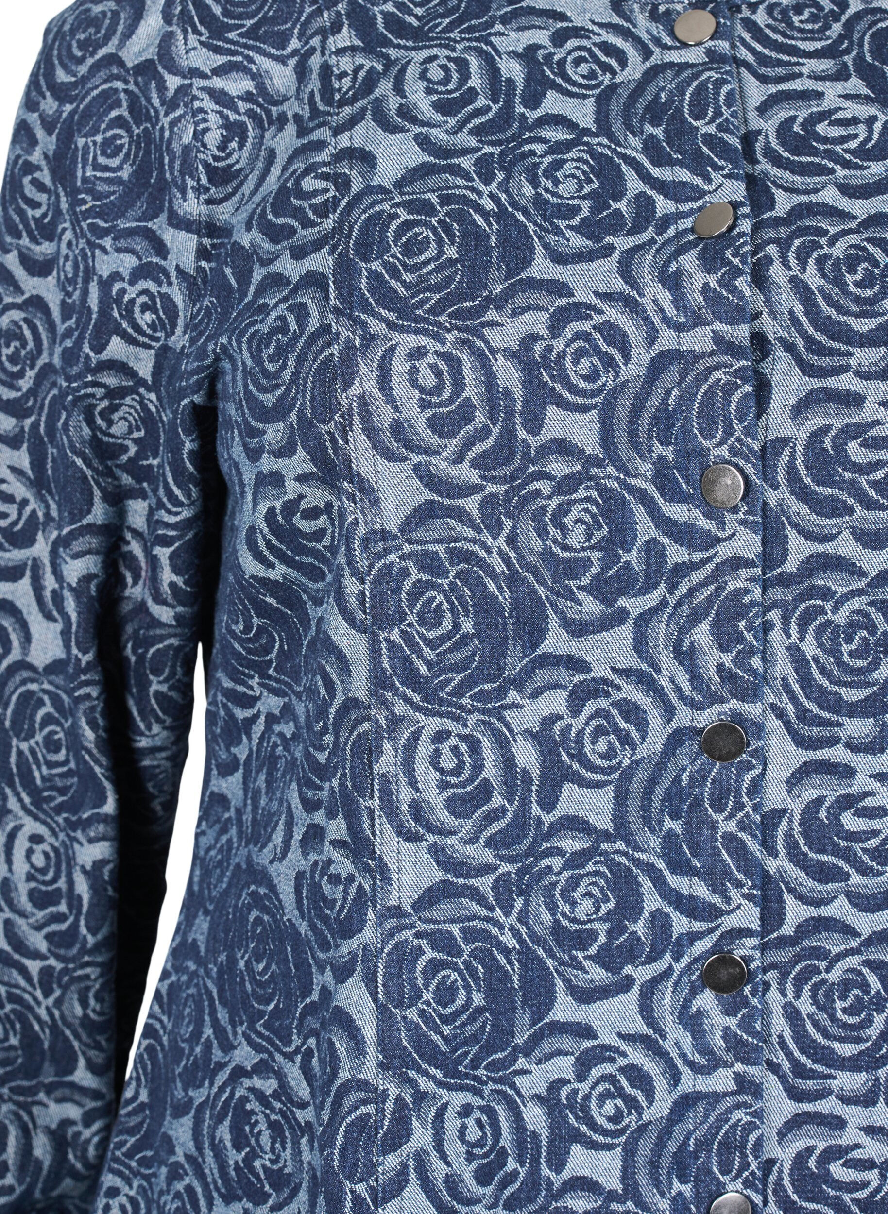 Zizzi Spijkerblouse met rozenpatroon, Denim Rose AOP, Packshot image number 2