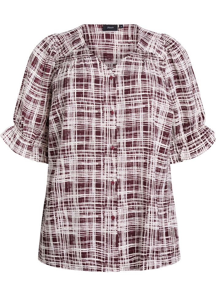Shirtblouse met 1/2 mouwen, Donker Bordeaux, Packshot image number 0