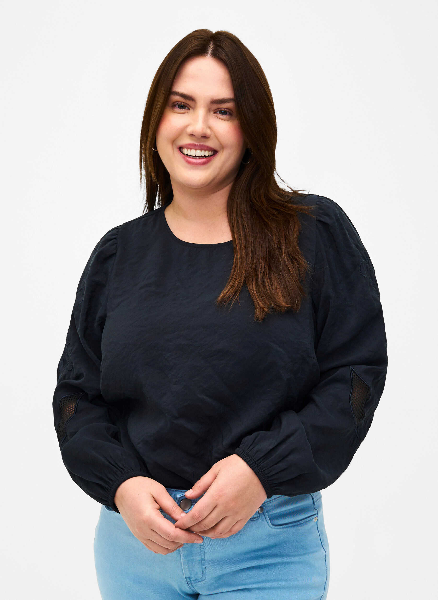 Zizzi Blouse van Tencel&trade; Modal met geborduurde details, Black, Model image number 0