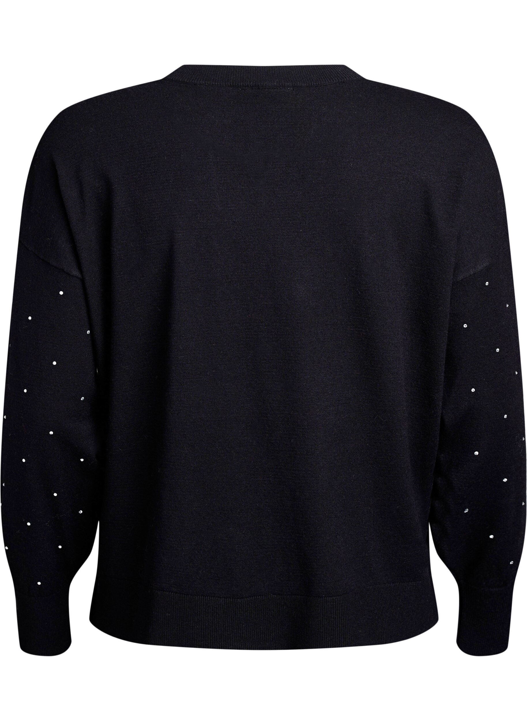 Zizzi Losse breisel blouse met rhinestones, Zwart, Packshot image number 1