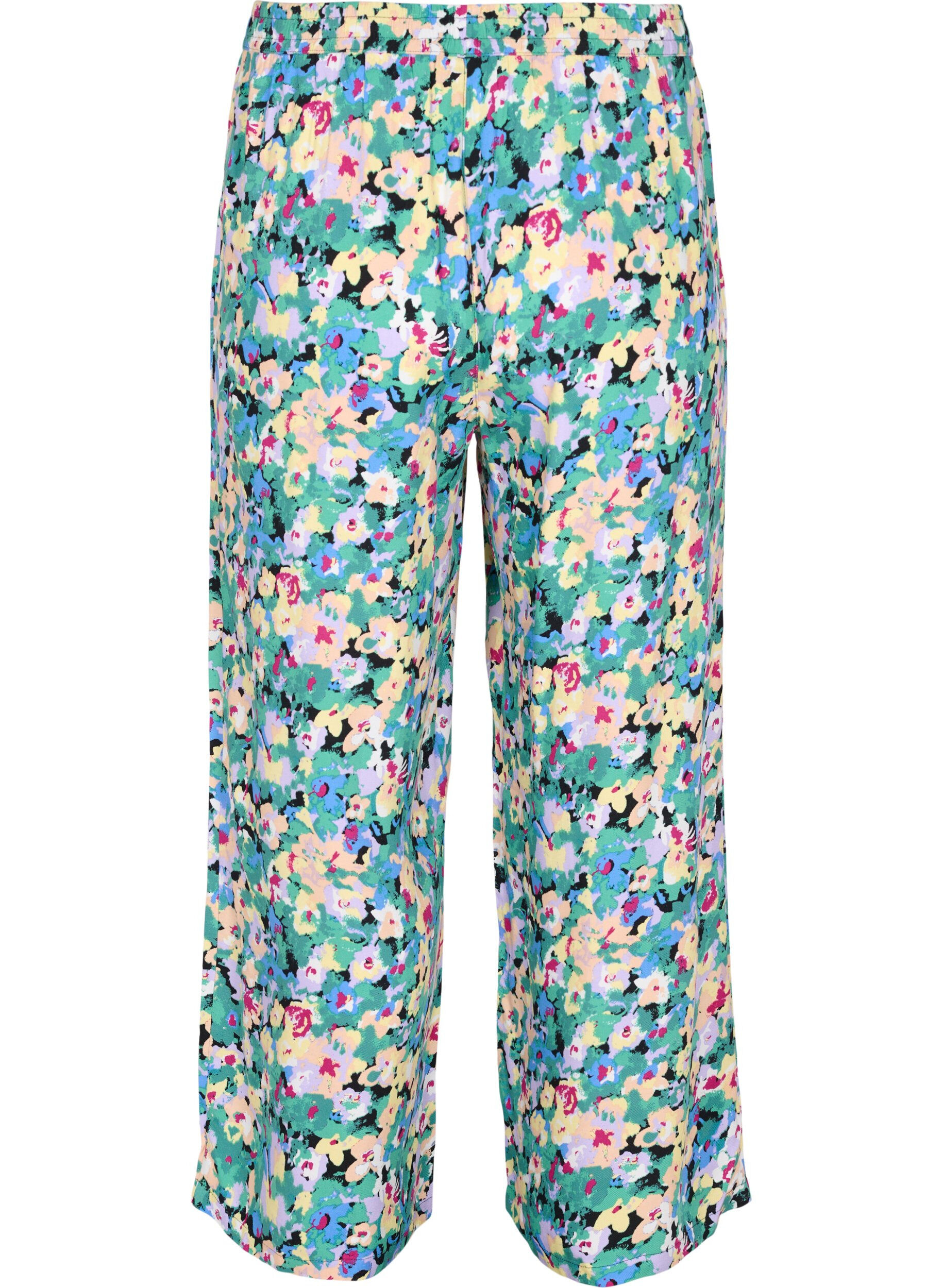 Zizzi Losse viscose broek met print, Multi AOP, Packshot image number 1