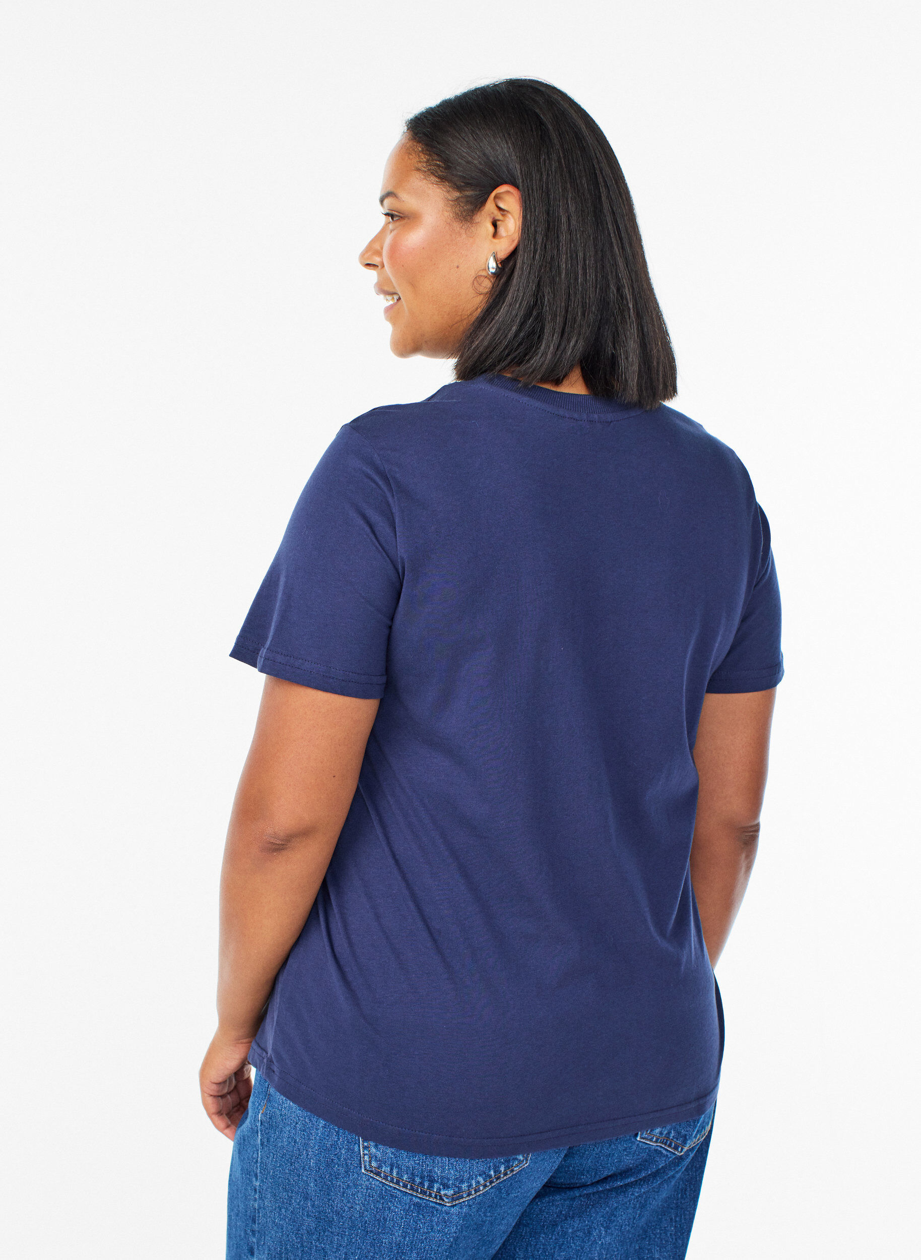 Zizzi Basic katoenen T-shirt met ronde hals, Blauw, Model image number 2