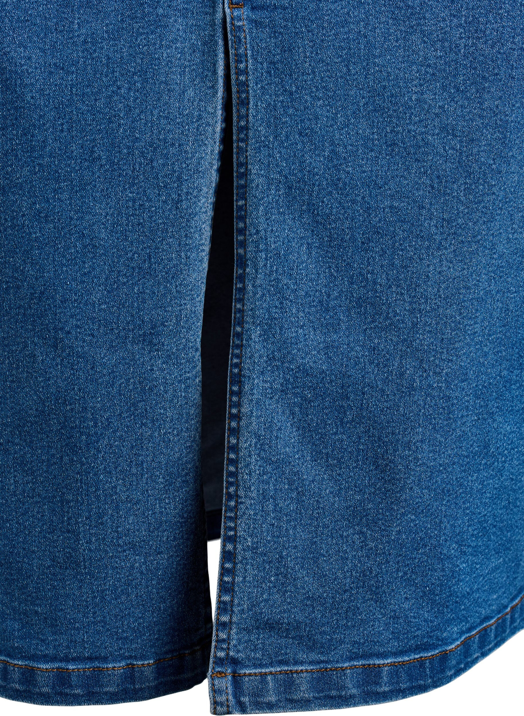 Zizzi FLASH - Halflange denimrok met een voorsplit, Blauw, Packshot image number 3