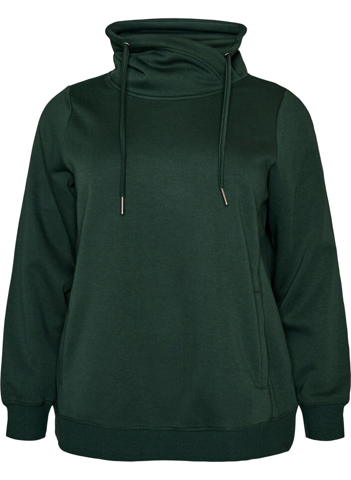 Sweatshirt met hoge kraag en zakken, Groen, Packshot image number 0