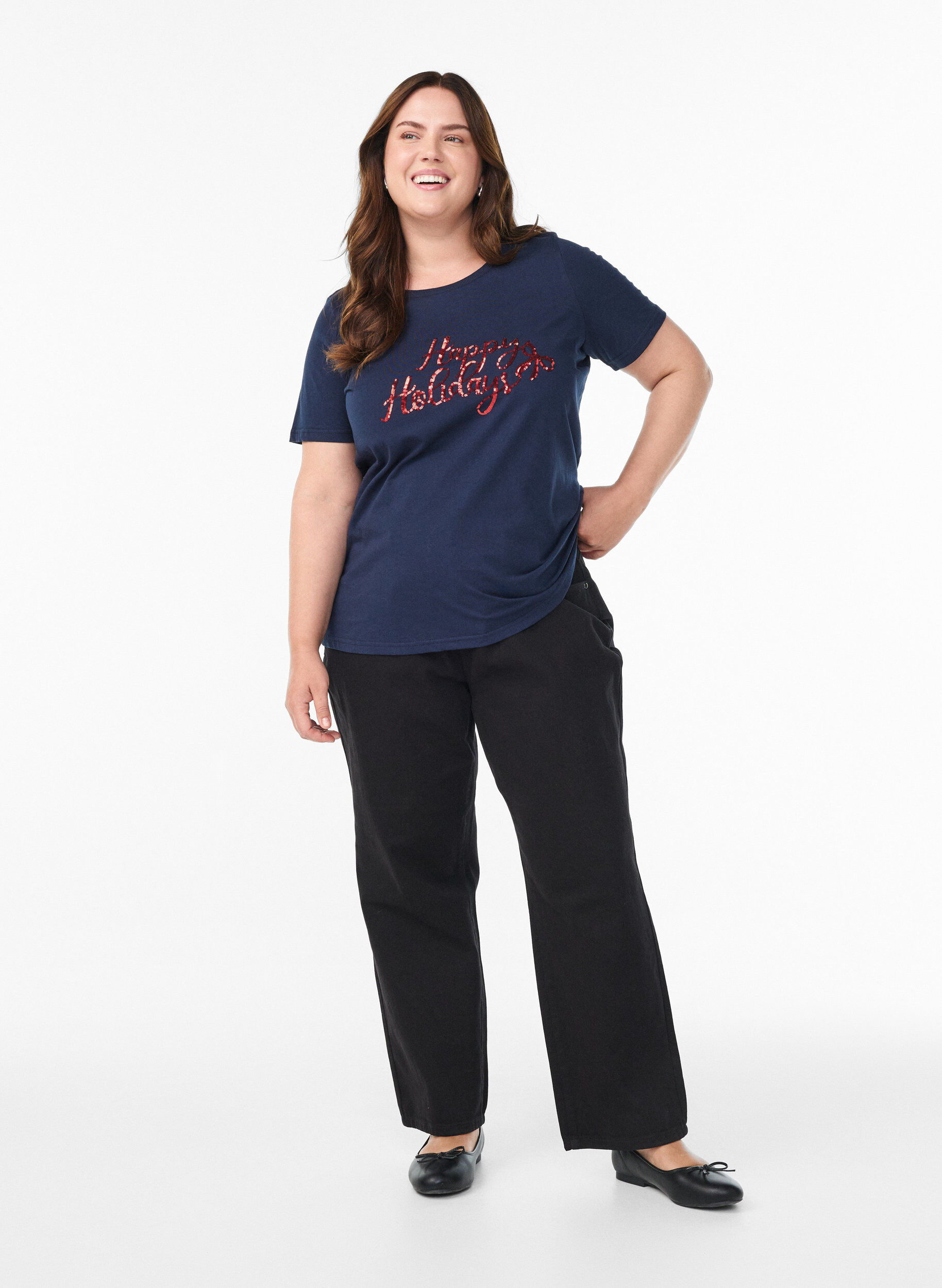 Zizzi Kerst T-shirt van biologisch katoen, Blauw, Model image number 1