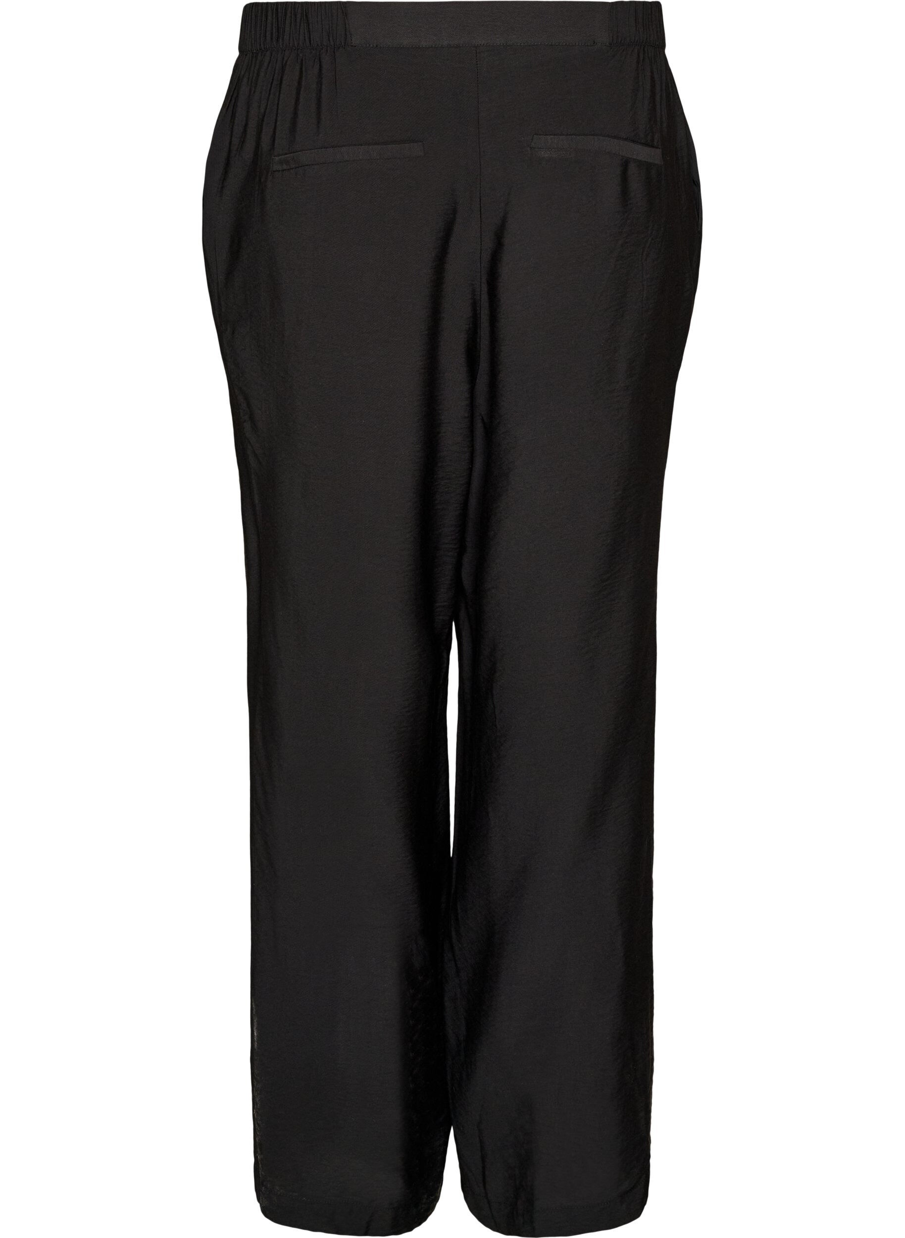 ZizziViscose broek met elastische taille en rechte pijpen, Zwart, Packshot image number 1