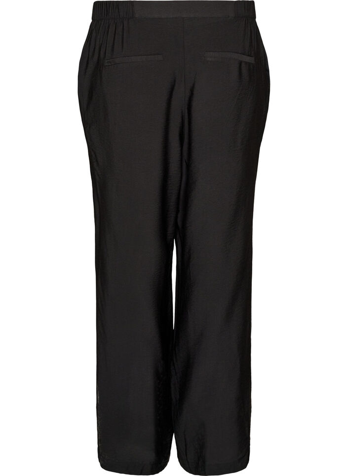 Viscose broek met elastische taille en rechte pijpen, Zwart, Packshot image number 1