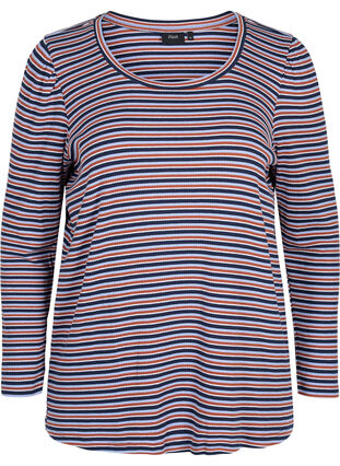 Gestreepte blouse met lange mouwen, Mahogany/Navy Stripe, Packshot image number 0