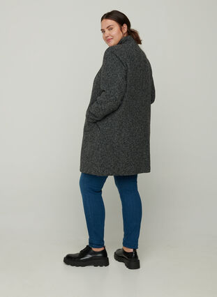 Gemêleerde jas met hoge hals en ritssluiting, Dark Grey Melange, Model image number 1