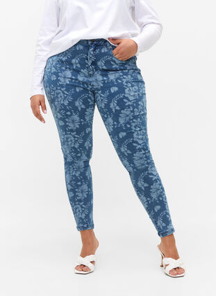 Super slim Amy jeans met patroon, Blue denim, Model image number 1