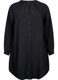 Lang viscose shirt met gestreepte structuur, Black