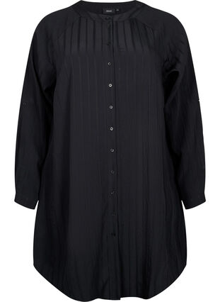 Lang viscose shirt met gestreepte structuur, Black, Packshot image number 0