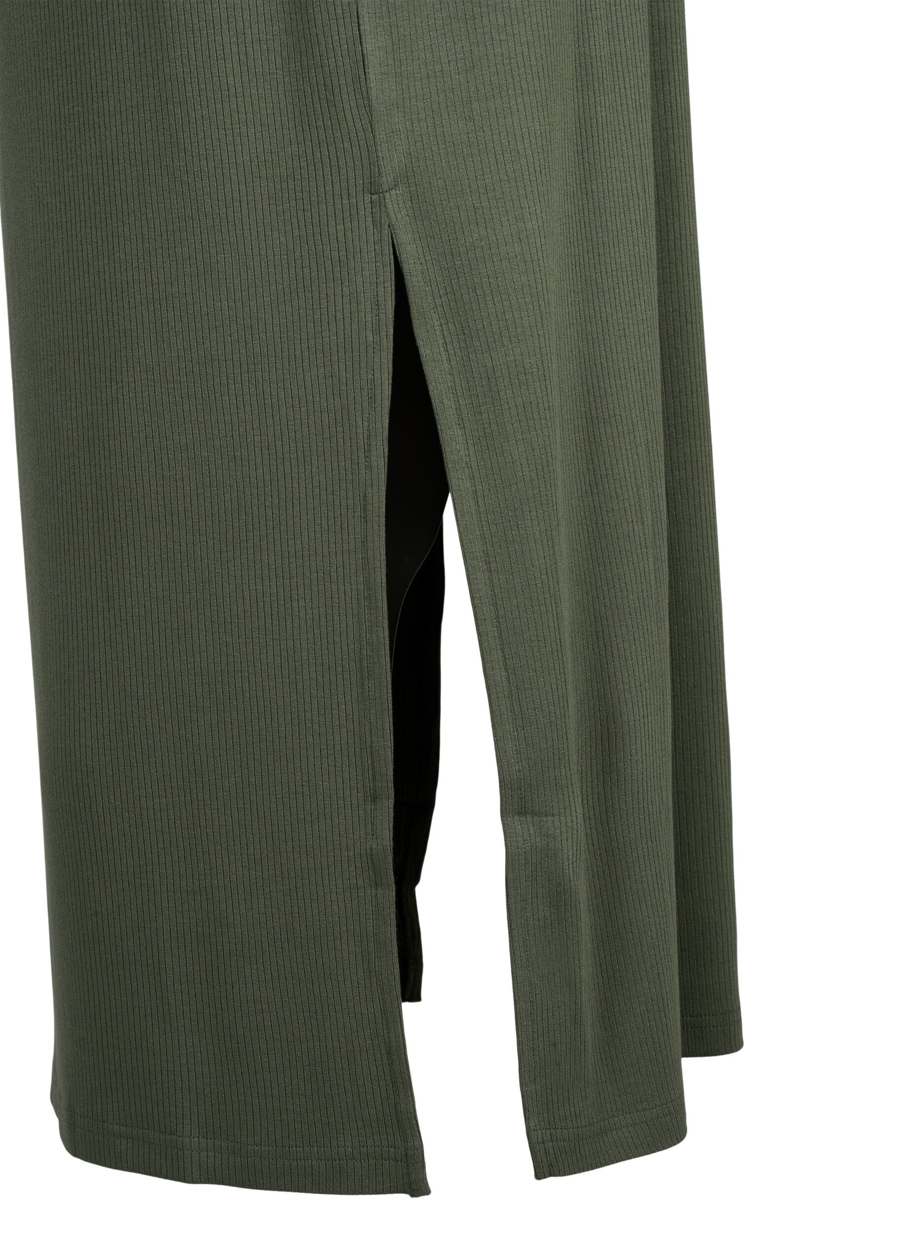 Zizzi Mouwloze, geribde jurk van viscose, Groen, Packshot image number 3