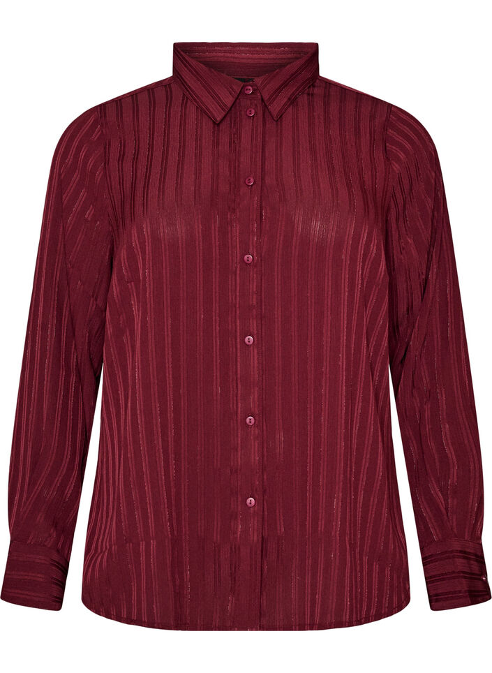 Shirt met gestructureerde strepen en glitterdraden, Rood, Packshot image number 0