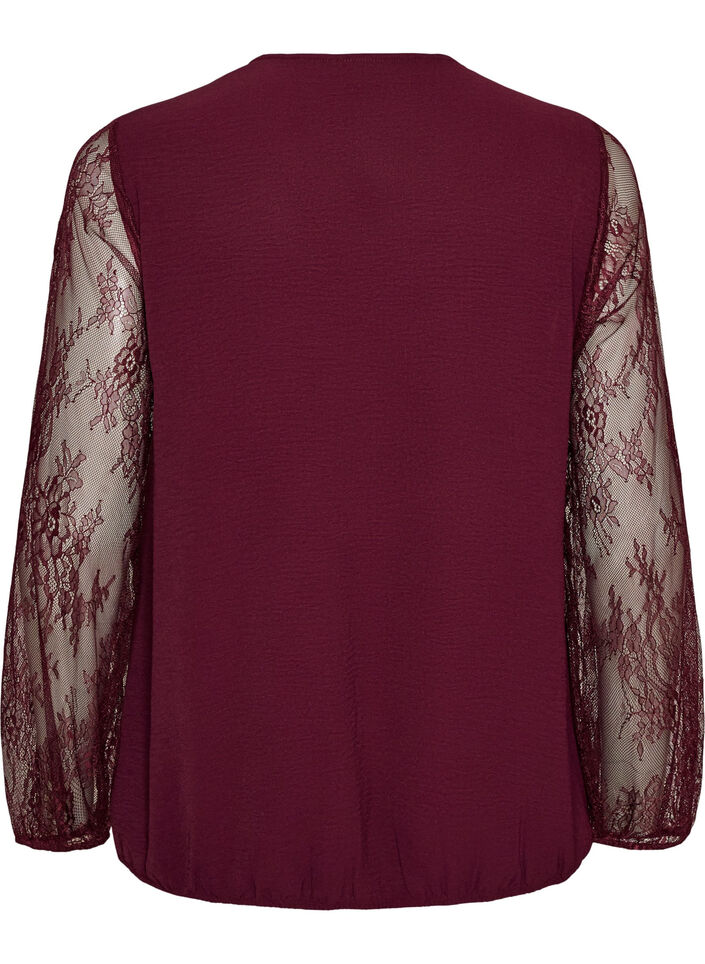 Blouse met kanten mouwen en ballonvorm, Rood, Packshot image number 1
