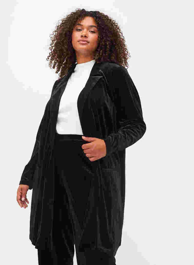 Lange blazer in velours, Black, Model