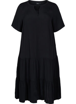 Viscose jurk met print en korte mouwen, Black, Packshot image number 0