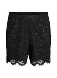 Kanten shorts met hoge taille en zakken, Zwart