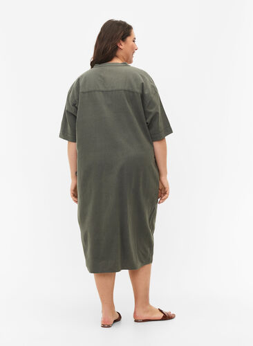 FLASH - Midi jurk met korte mouwen in katoen, Balsam Green, Model image number 1