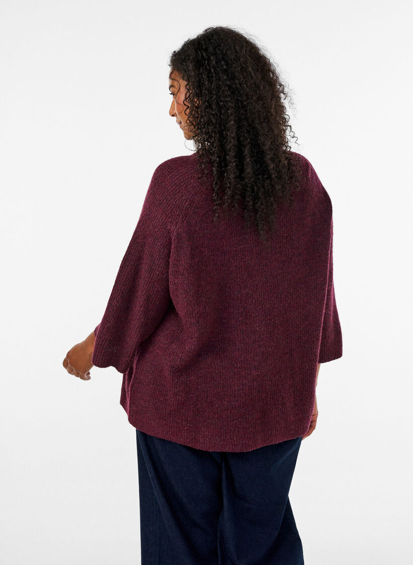 Geribde trui met 3/4 mouwen, Rood, Model image number 2