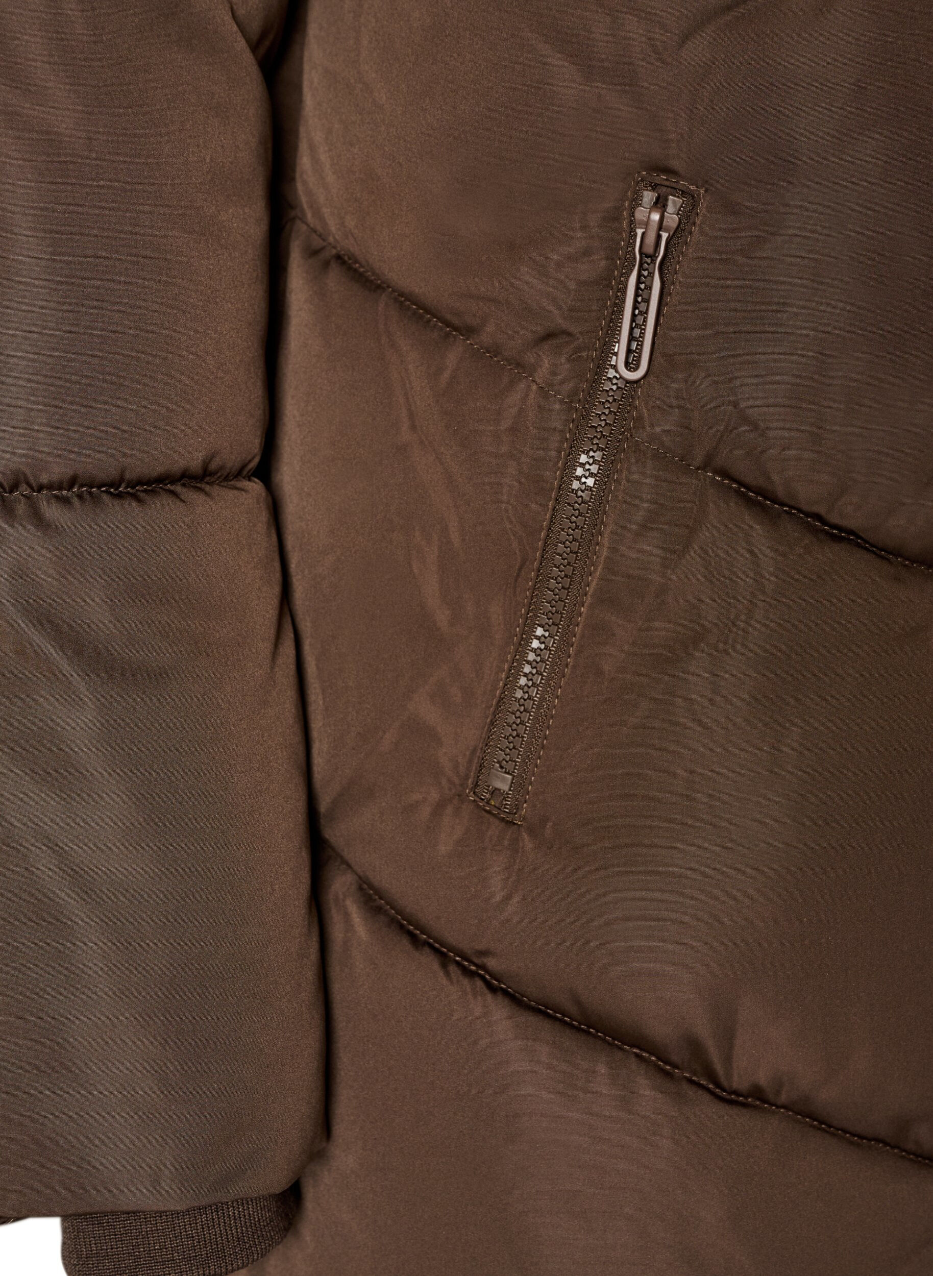 ZizziLange pufferjas met capuchon en zakken, Bruin, Packshot image number 3